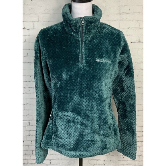 Columbia Women Teal Quarter Zip Long Sleeve Fleece Collared Pull On Jacket M R1 - Picture 2 of 12